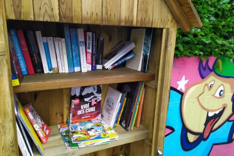 une boîte à livres dans un espace vert