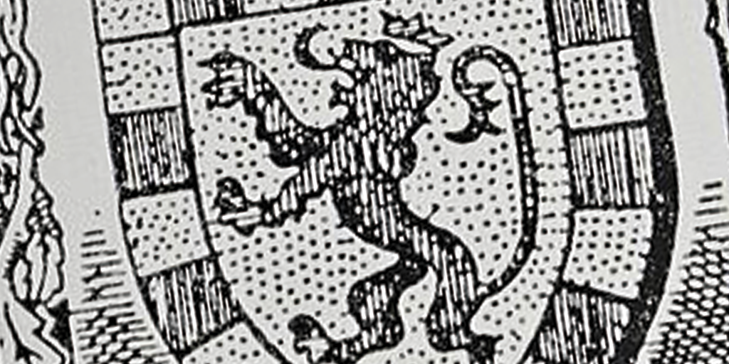 Blason de la ville de guipavas en noir et blanc. Il représente un bouclier au sein duquel il y a un lion.