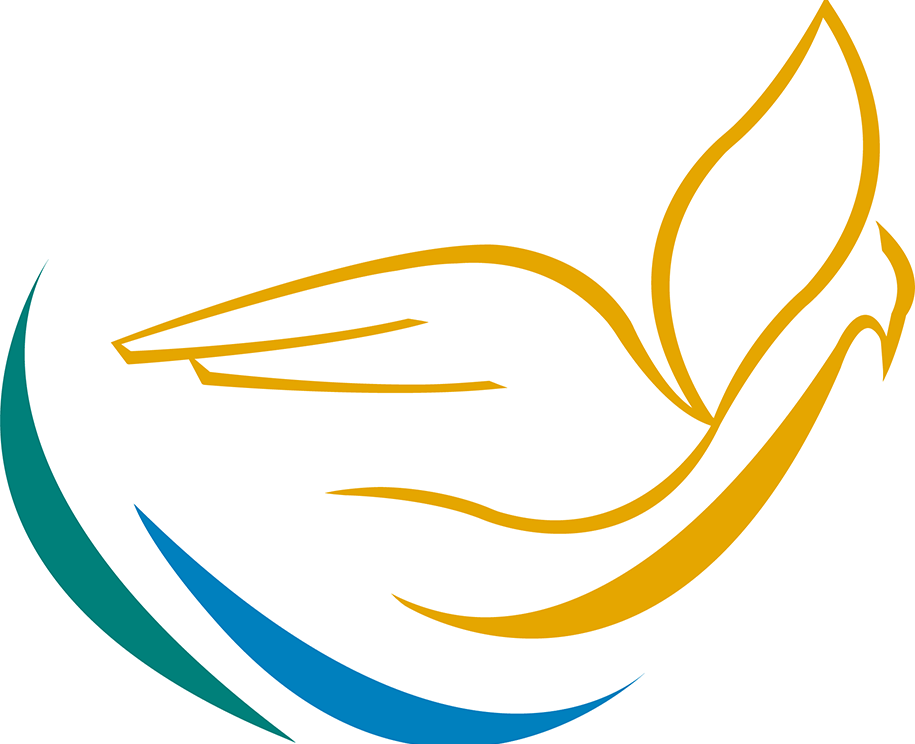 Logo de la ville de guipavas représentant un oiseau. Logo tricolore : jaune, bleu et vert.