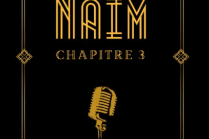affiche du spectacle de Naïm. Fond noir et lettres dorées. - Agrandir l'image, fenêtre modale