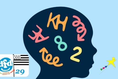 une silhouette de tete d'enfant noire avec des symboles de couleurs à l'intérieur. L'image comprend les logo de l'association Apedys 29 et Dyspraxie France Dys 29. - Agrandir l'image, fenêtre modale