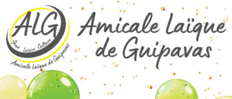 logo de l'amicale laïque de Guipavas avec des dessins de ballons de baudruche pour fêter son anniversaire (60 ans en 2025)