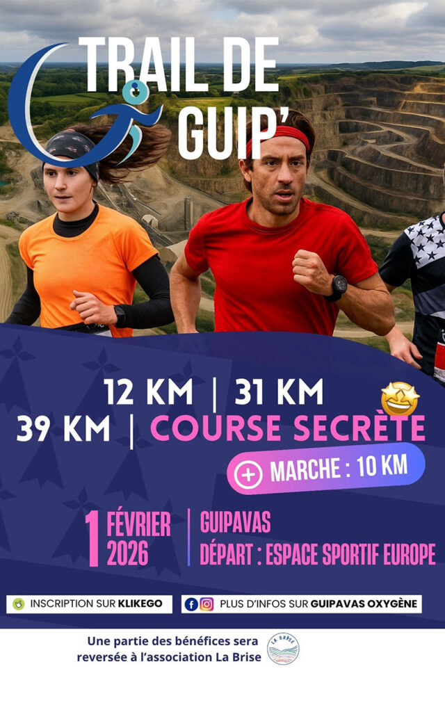 Affiche du trail de Guip' du 1er février 2026 avec courses de 12, 31, 39 km et une courses secrète - Agrandir l'image, fenêtre modale