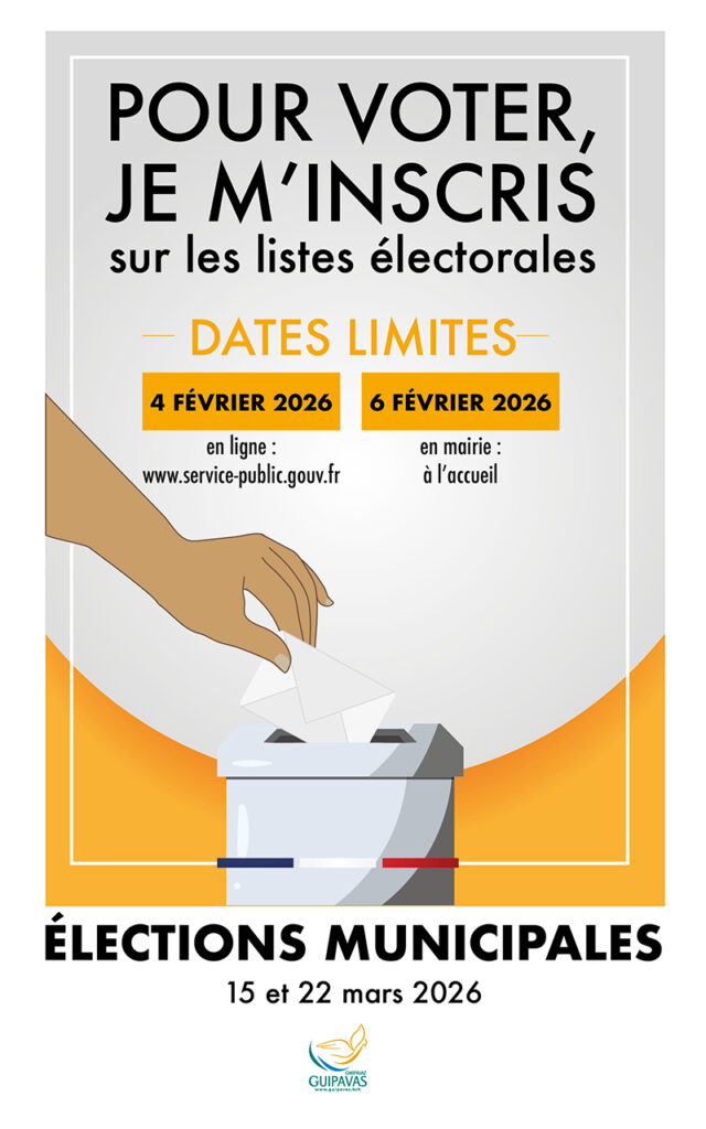 Pour voter, je m'inscris sur les listes électorales. Dates limites : 4 février 2026 en ligne www.service-public.gouv.fr / 6 février 2026 en mairie à l'accueil. Les élections municipale se dérouleront les 15 et 22 mars 2026. - Agrandir l'image, fenêtre modale