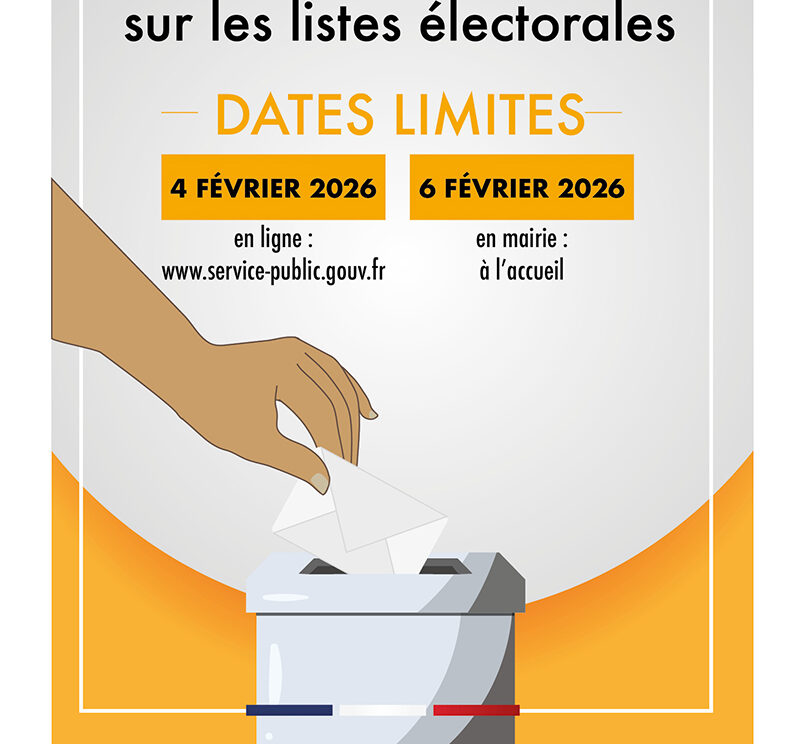 Pour voter, je m'inscris sur les listes électorales. Dates limites : 4 février 2026 en ligne www.service-public.gouv.fr / 6 février 2026 en mairie à l'accueil. Les élections municipale se dérouleront les 15 et 22 mars 2026.